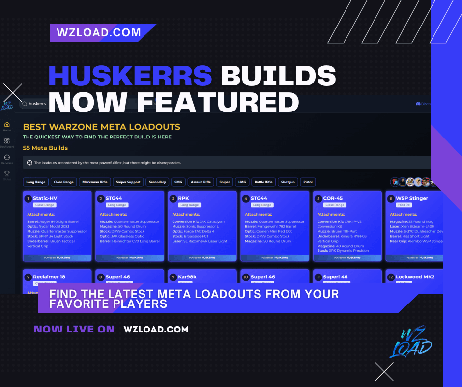 Image saying that HusKerrs builds are featured on WZLoad